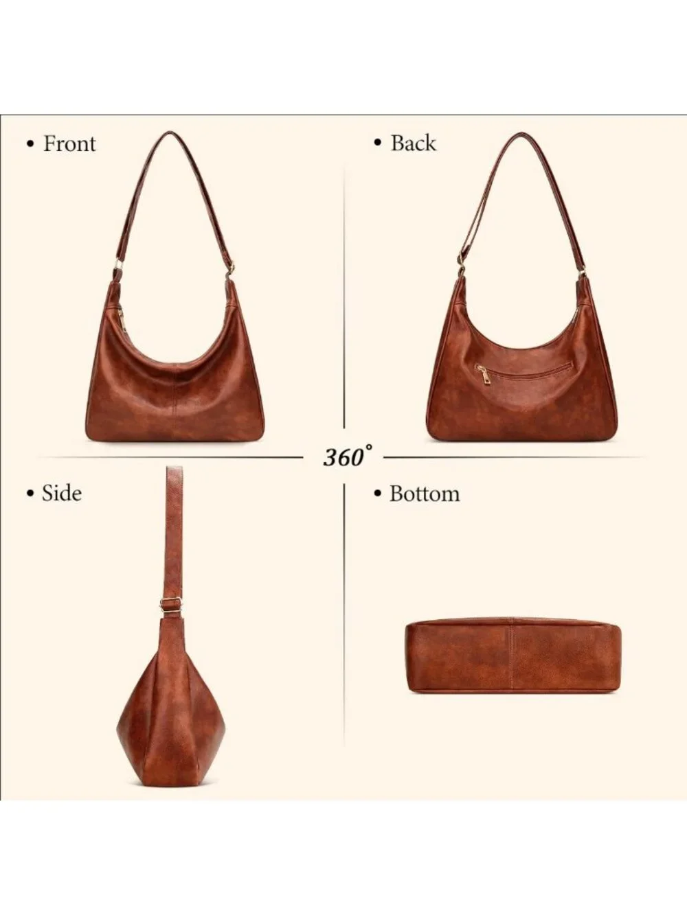 Soft Vegan Leather Slouchy Hobo Bag | Roomy Shoulder Purse with Pockets